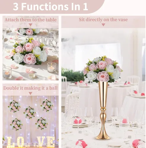 Miniatura 124 de NUPTIO Centros de mesa de flores para mesas de boda: arreglo de bolas de flores artificiales rosa y blanco para bodas, fiestas, 2 piezas de rosas