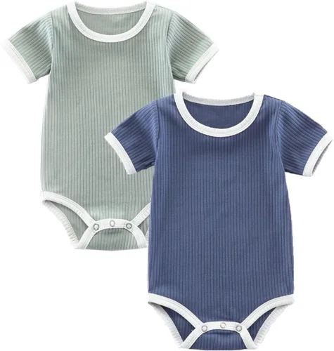 Miniatura 14 de Body de bebé, de manga corta, para niños y niñas, 100% algodón, unisex, con botones, paquete de 2