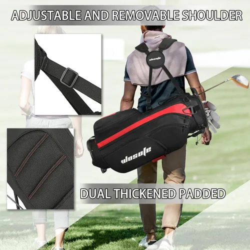 Miniatura 7 de Bolsa de soporte de golf de nailon, ligera, divisor de 14 vías, 6 bolsillos con cremallera, bolsa para club de golf con asa, cubierta de lluvia