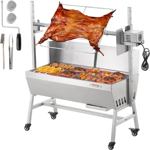 Miniatura 14 de VEVOR Parrilla asadora, asador de cerdo y cordero al aire libre de 37 pulgadas, asador de asador de carbón con capacidad de 132 libras, ruedas