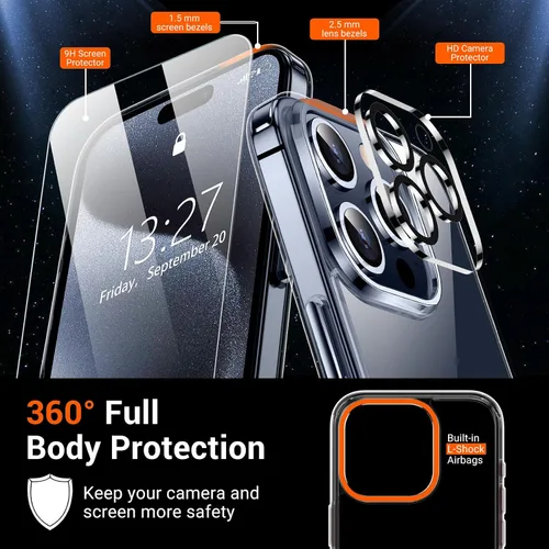 Miniatura 5 de Funda transparente diseñada para iPhone 15 ProMax, transparente, no amarillea, protección contra caídas de grado militar, delgada, a prueba