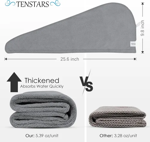 Miniatura 2 de TENSTARS Paquete de 5 Toallas de Microfibra Engrosadas para Cabello para Mujeres - Diseño de Lazo Elástico - 320GSM Terciopelo Coral - Turbante
