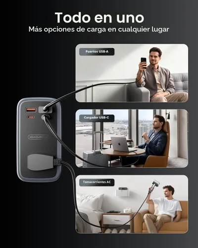 Miniatura 7 de NTONPOWER GAN Ultra Estación de Carga Rápida USB de 65W, Regleta de Energía de Viaje 7 en 1 con 3 Enchufes 4 USB (2 USB C), Cable de Extensión