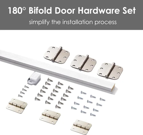 Miniatura 7 de Puerta plegable de 180 grados, para aberturas de 30 ″ x 80 ″, puerta plegable esmerilada blanca 3-Lite con bisagras, juego de herrajes para puertas