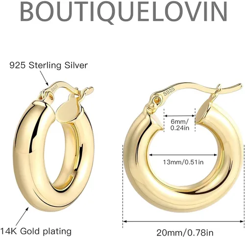 Miniatura 4 de BOUTIQUELOVIN - Aretes chapados en oro de 14 quilates con diseño cilíndrico, gruesos, hipoalergénicos y livianos para mujer