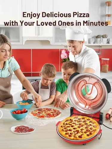 Miniatura 6 de Horno Eléctrico para Pizza de Interior con Piedra de Cerámica Esmaltada, Fabricador de Pizza Portátil de Mostrador de 12 Pulgadas con Temporizador