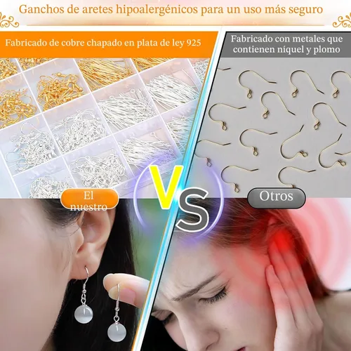 Miniatura 5 de Modacraft - Kit de fabricación de aretes hipoalergénicos, 2000 piezas, kit de suministros para hacer aretes con ganchos hipoalergénicos, componentes