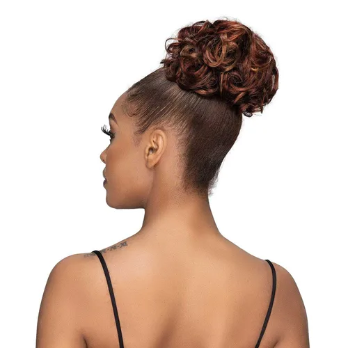 Miniatura 3 de Janet Collection Mezcla de Cabello Humano Moño Remy Ilusión Scrunch Tendril (BARN ROJO)