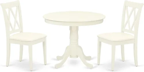 Miniatura 15 de East West Furniture ANCL3-LWH-W - Juego de mesa de cocina de 3 piezas para espacios pequeños contiene una mesa de comedor redonda con pedestal y 2