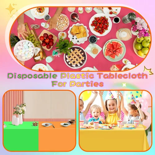 Miniatura 7 de mwellewm Paquete de 12 manteles de plástico desechables, varios manteles rectangulares de arcoíris colorido neón, a granel, suministros