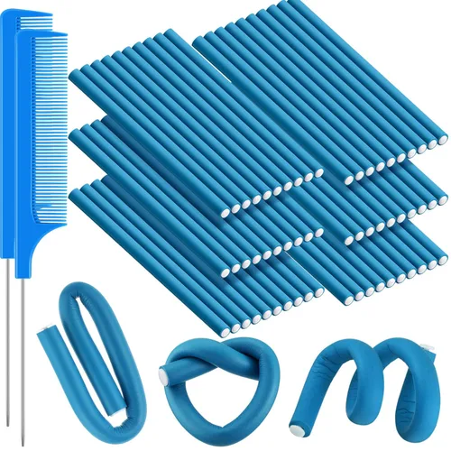 Miniatura 15 de WILLBOND 60 varillas rizadoras flexibles, rodillos flexibles, sin calor, para cabello largo y corto para mujeres (0.3 x 7 pulgadas, morado)