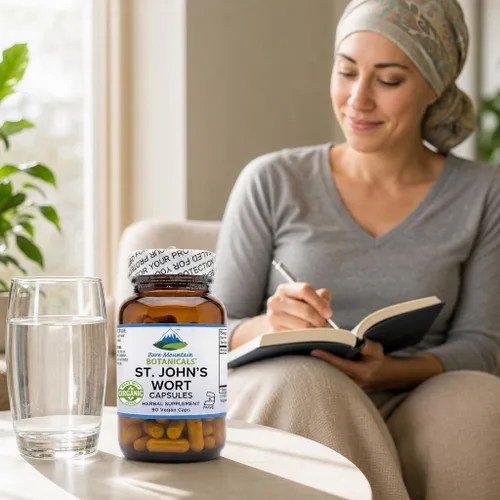 Miniatura 5 de Pure Mountain Botanicals Cápsulas de hierba de San Juan - 450 mg de hierba orgánica y extracto - estandarizado al 3% de hipericina - 90 cápsulas