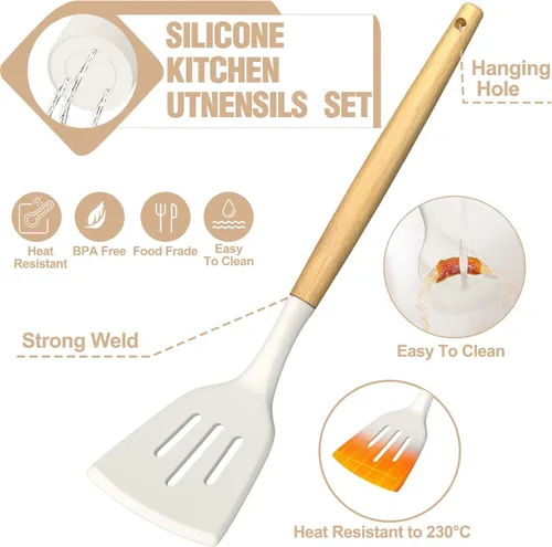 Miniatura 8 de Umite Chef - Juego de utensilios de cocina de silicona, 34 piezas de utensilios de cocina resistentes al calor y herramientas con rallador, mangos