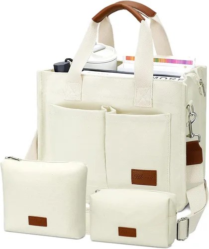 Miniatura 16 de Bolso grande de lona con compartimentos y cremallera para mujer de KKXIU, bolso cruzado, de trabajo, bíblico, de mensajero con bolsillos