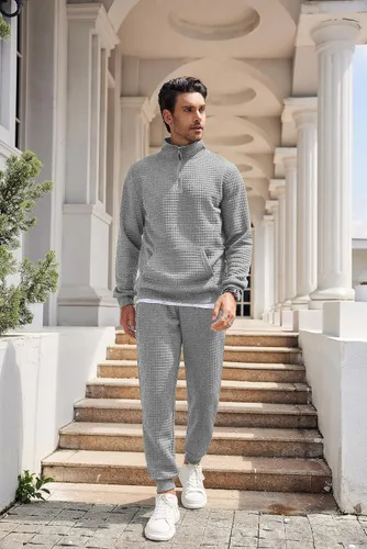 Miniatura 7 de COOFANDY Conjunto deportivo de 2 piezas para hombre, ajuste relajado, con media cremallera, para correr