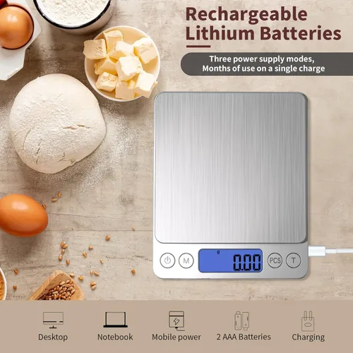 Miniatura 2 de Báscula digital de gramos, 35.27 oz/0.00 oz, báscula para alimentos y gramos, báscula de cocina con carga USB mejorada para cocinar, hornear
