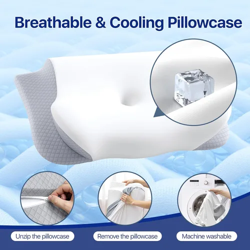 Miniatura 7 de Almohada cervical de espuma viscoelástica para el cuello - Almohada cervical ergonómica contorneada para durmientes laterales, de espalda y sobre