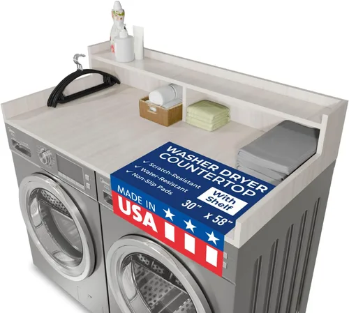 Miniatura 6 de OfficeSimpli Mesa para Lavadora y Secadora, Fabricado en EE.UU., Almohadillas Antideslizantes, Toallero de Madera para Lavandería, Cubierta