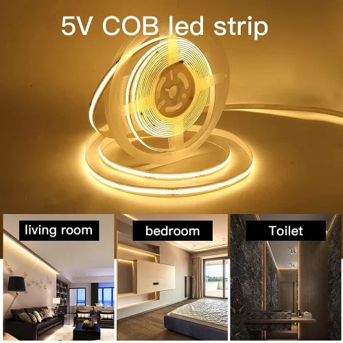 Miniatura 5 de COB - Tira de luces LED, 1.6 ft/1.6 pies, flexible, flexible, flexible, flexible, tira de luces LED COB DC 5V 320 LEDs/m, blanco cálido, 3000 K