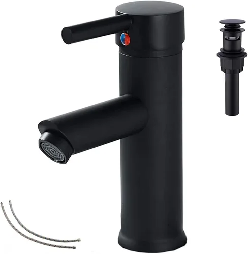 Grifo de baño negro con una sola manija, un agujero, 1 o 3 agujeros, instalación de 4 pulgadas, acero inoxidable, grifo de tocador de baño a juego