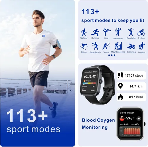 Miniatura 3 de BLUELOVER Reloj inteligente para hombre y mujer, 1.9 pulgadas, reloj deportivo para mujer, con llamadas y mensajes/frecuencia cardíaca/ciclo