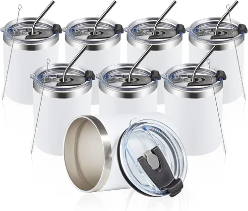Miniatura 27 de MEWAY Paquete de 8 tazas reutilizables aisladas de acero inoxidable de 12 onzas, taza de café duradera de doble pared, capa en polvo, para café