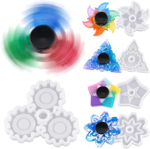 Miniatura 15 de NiArt Juego de Spinner de Dedo Manual DIY Kit de Molde de Resina de Epoxy de Silicona 9 Moldes con 10 Rodamientos, Juego de Juguete de Mano