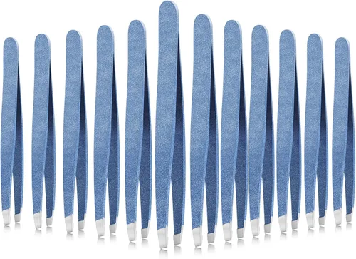 Miniatura 20 de Mudder Juego de 12 pinzas para cejas para cabello facial, pinzas de punta inclinada de acero inoxidable a granel para hombres y mujeres (multicolor)