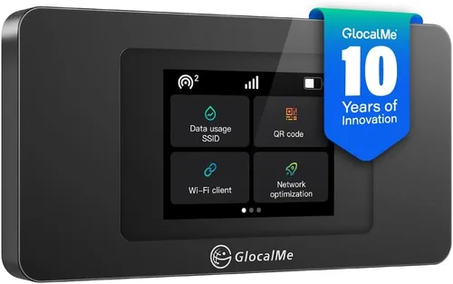 GlocalMe DuoTurbo 4G LTE Hotspot WiFi portátil para viajes en más de 200 países, dispositivo de punto de acceso móvil con datos globales de 1.1GB