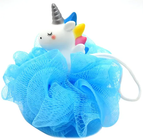 Miniatura 5 de Pelotas de baño con diseño de unicornio para niños y niñas, de malla, puf, esponja de baño exfoliante, limpiador corporal, accesorios de baño