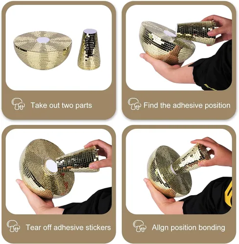 Miniatura 7 de Bola de discoteca creativa de hongo para fiesta, decoración de mesa, espejo retro hecho a mano, bola de discoteca en forma de hongo, decoración