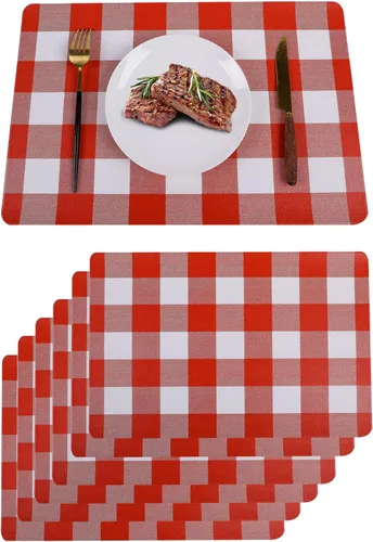 Miniatura 13 de XINYUN Juego de 6 manteles individuales dorados para mesa de comedor, de piel sintética, ligeros, lavables, antideslizantes, antideslizantes, Oro 1