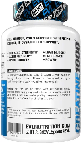 Miniatura 4 de Evlution Nutrition - Cápsulas de monohidrato de creatina, píldoras de creatina antes y después del entrenamiento, píldoras de creatina para hombres