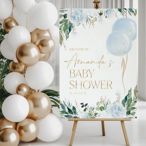 Miniatura 2 de Letrero de bienvenida personalizado para baby shower, letrero de bienvenida personalizado para bebé, letrero de bienvenida de globo azul, decoración