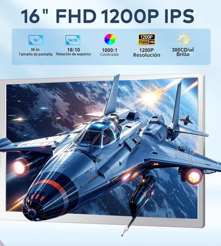 Miniatura 2 de Extensor de pantalla para laptop de 16 pulgadas, monitor cuádruple, solo 1 cable para 3 pantallas, extensor de laptop FHD 1200P IPS compatible