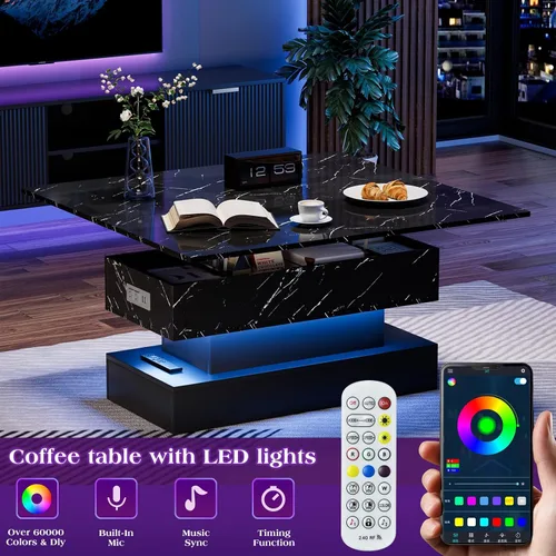 Miniatura 4 de SYESWAY Mesa de Centro Elevable de 39.4" con Estación de Carga, Mesa de Centro Multifuncional 4 en 1 con Almacenamiento y Compartimentos Ocultos
