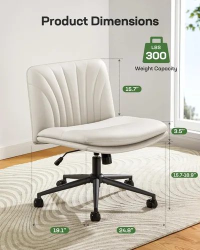 Miniatura 5 de Marsail Criss Cross Office Chair with Wheels, Armless Wide Desk Chair for Active Sitting, PU Leather Cross Legged Chair for Home Office