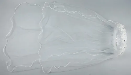 Miniatura 6 de Bienvenu Primera Comunión Flor Niña Arco Bordado Velo De Boda Dos Capas, Blanco
