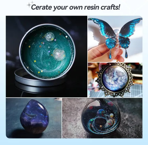 Miniatura 7 de Pigmentos de color de resina UV de 5 estrellas para fabricación de joyas y arte de bricolaje - Colores concentrados: cielo estrellado negro