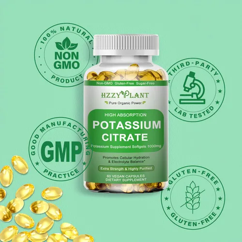 Miniatura 5 de Cápsulas blandas de suplemento de potasio, citrato de potasio de alta absorción, 1000 mg para equilibrio electrolítico muscular, corazón y soporte