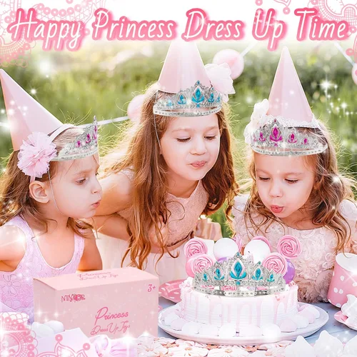 Miniatura 5 de NINAOR Regalos de fiesta de corona de princesa, 16 tiaras de princesa para cumpleaños, accesorios de cosplay de niña, suministros de fiesta