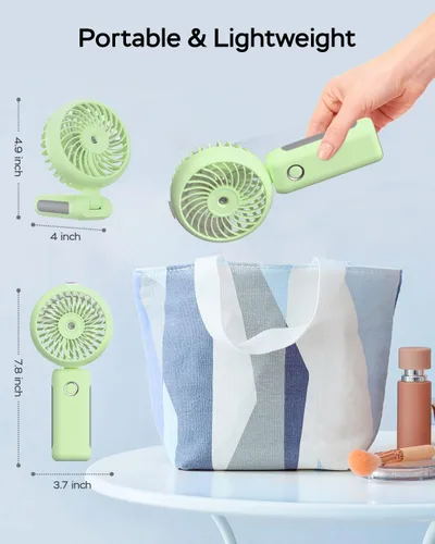 Miniatura 5 de Ventilador de nebulización portátil de mano, recargable por USB, plegable con tanque de agua, 3 velocidades, para viajes y exteriores (matcha)