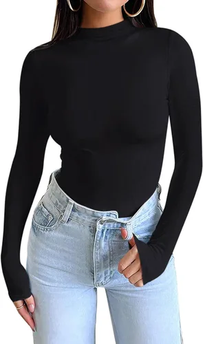 Miniatura 3 de PINKMSTYLE Camiseta de manga larga con cuello alto falso y doble forro para mujer, ropa interior térmica ajustada para otoño