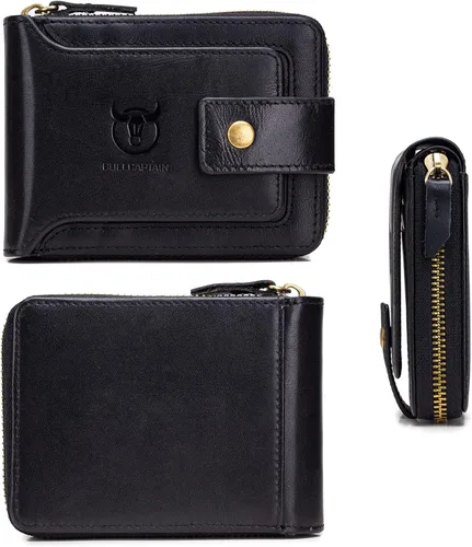 Miniatura 45 de LUKZIJAES Billetera de cuero genuino para hombre, con bloqueo RFID, delgada, plegable, bolsillo frontal, #3-Café, Vintage