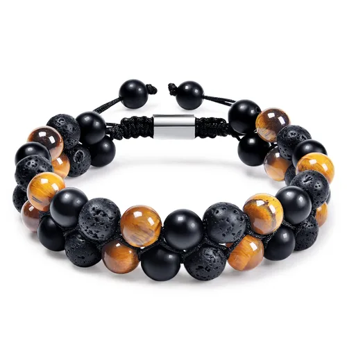 Miniatura 37 de DHQH Triple Protection Bracelet 8/10MM Hematite Black Agate Tigers Eye Stone Bracelet Crystal Jewelry Healing Bead Bracelets for Men Bring Luck