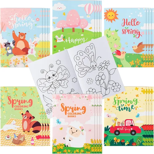 WATINC 24 libros para colorear de primavera, folleto de colores primaverales, suministros de fiesta de arte a granel para niños, libro de pintura