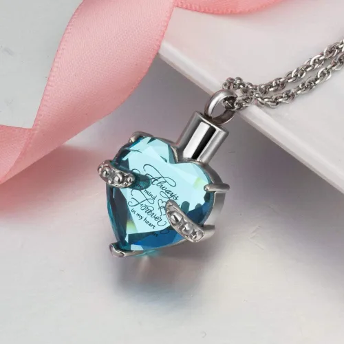 Miniatura 2 de XIUDA Collar de urna de cristal con piedra natal, colgante de recuerdo conmemorativo, soporte de ceniza, joyería de cremación para cenizas