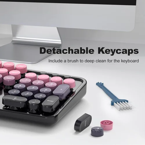 Miniatura 117 de KNOWSQT Combo de teclado y ratón inalámbrico, teclados lindos de tamaño completo estilo máquina de escribir 2.4G azul colorido - receptor USB Plug