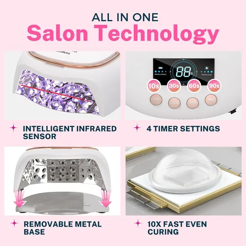 Miniatura 7 de NAILGIRLS Lámpara de uñas LED UV de 80 W, pantalla LCD con sensor automático, luz UV para uñas de gel con 4 temporizadores de curación flash
