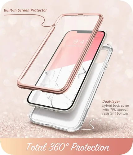 Miniatura 3 de i-Blason Serie Cosmo diseñada para iPhone 12 Mini (2020), funda protectora delgada de cuerpo completo con protector de pantalla integrado, mármol